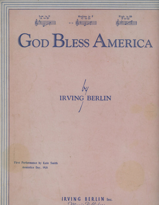 Irving Berlin Score & Lyrics GOD BLESS AMERICA Vintage Sheet Music ©1939