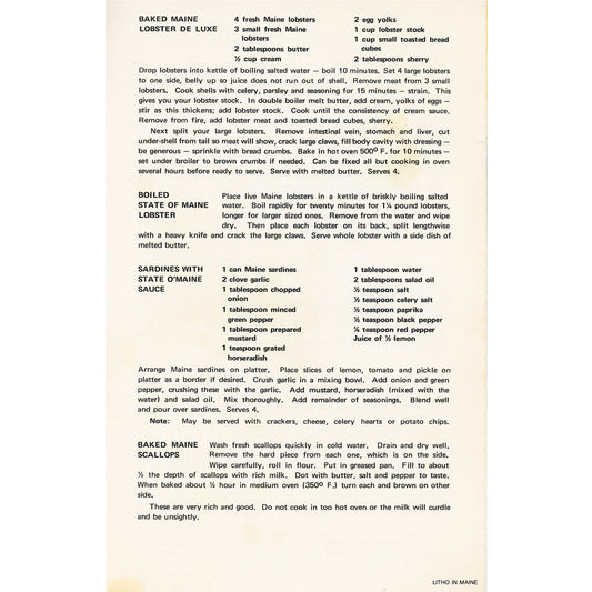 Seafood Dishes from Maine (1976) Maine Seafood Recipe Pamphlet