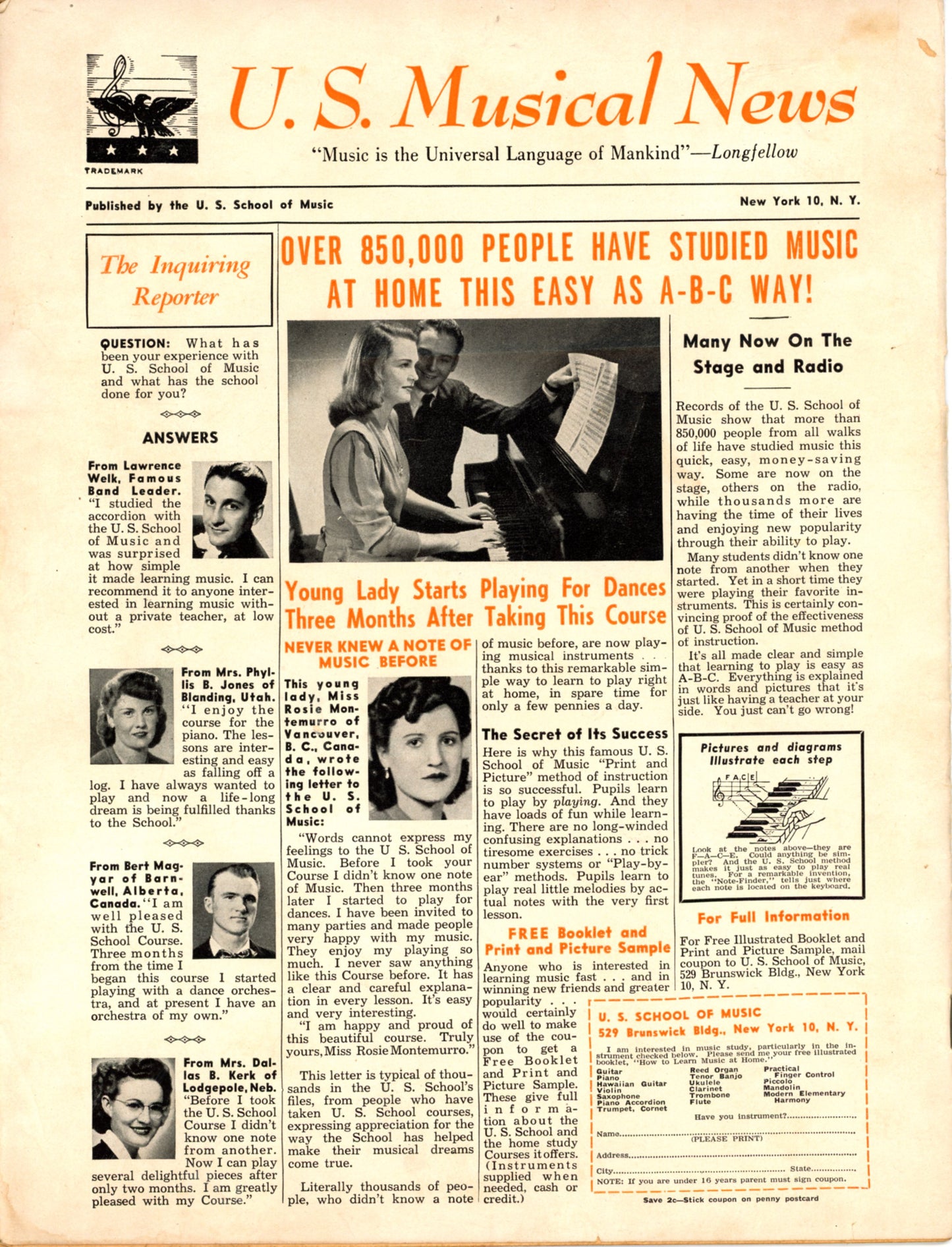 SONG HITS MAGAZINE Peter Lawford Cover September 1948 Back Cover