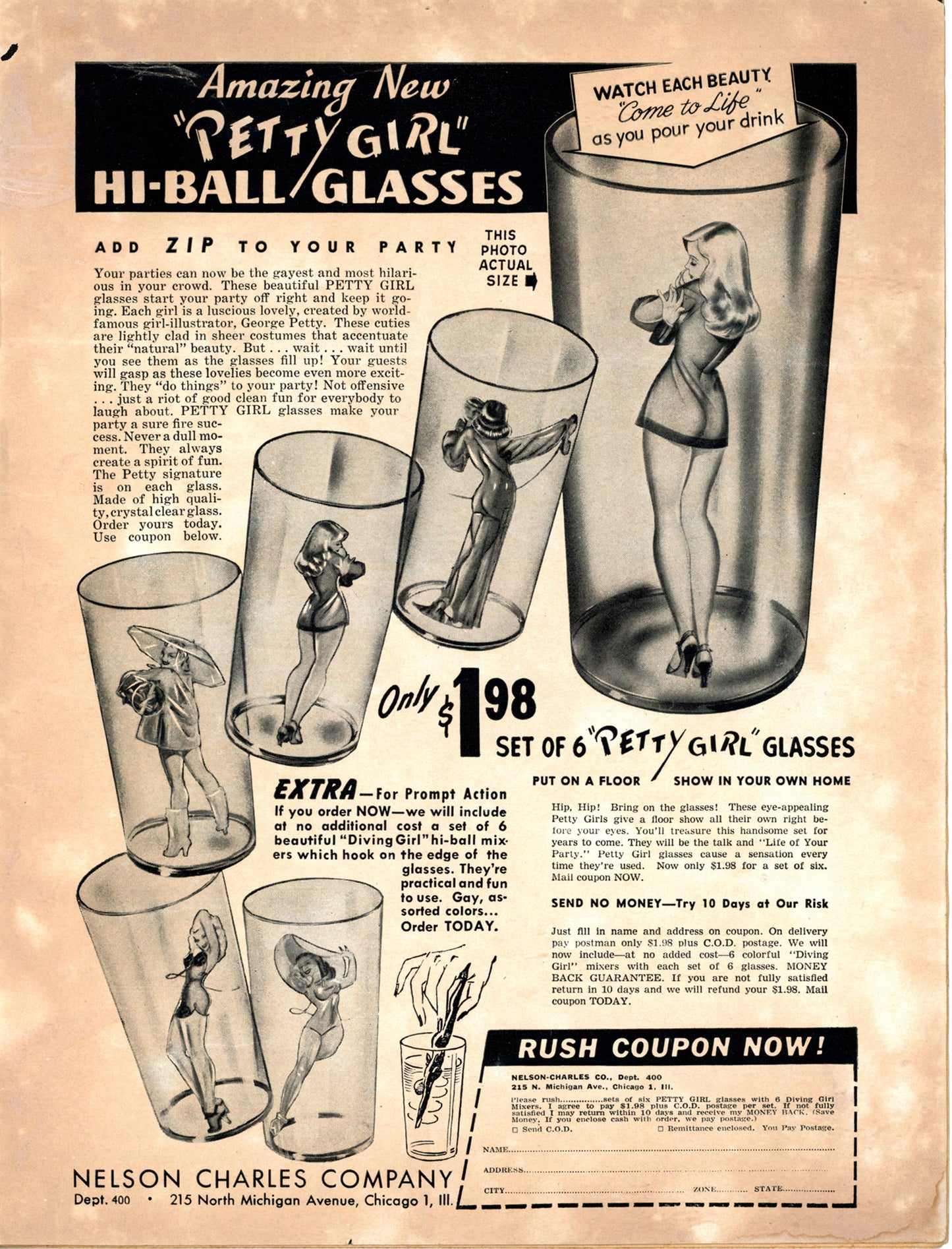 George Petty "Girl" HiBall Glasses Advertisement