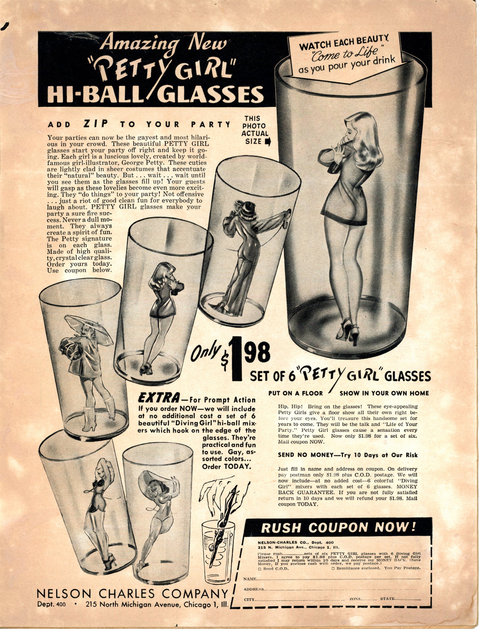 George Petty "Girl" HiBall Glasses Advertisement