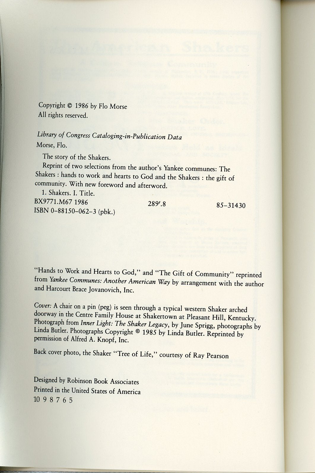 THE STORY OF THE SHAKERS Flo Morse ©1986 COPYRIGHT PAGE