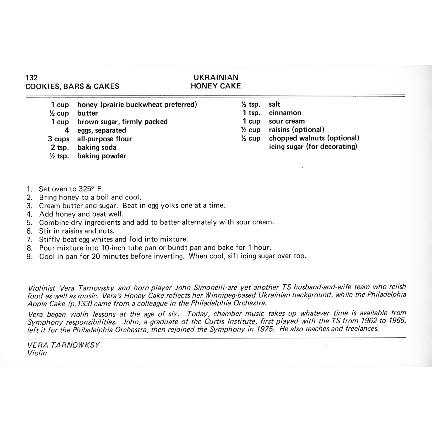 The Toronto Symphony Cookbook – First Printing (1980) Recipe Ukrainian Cake