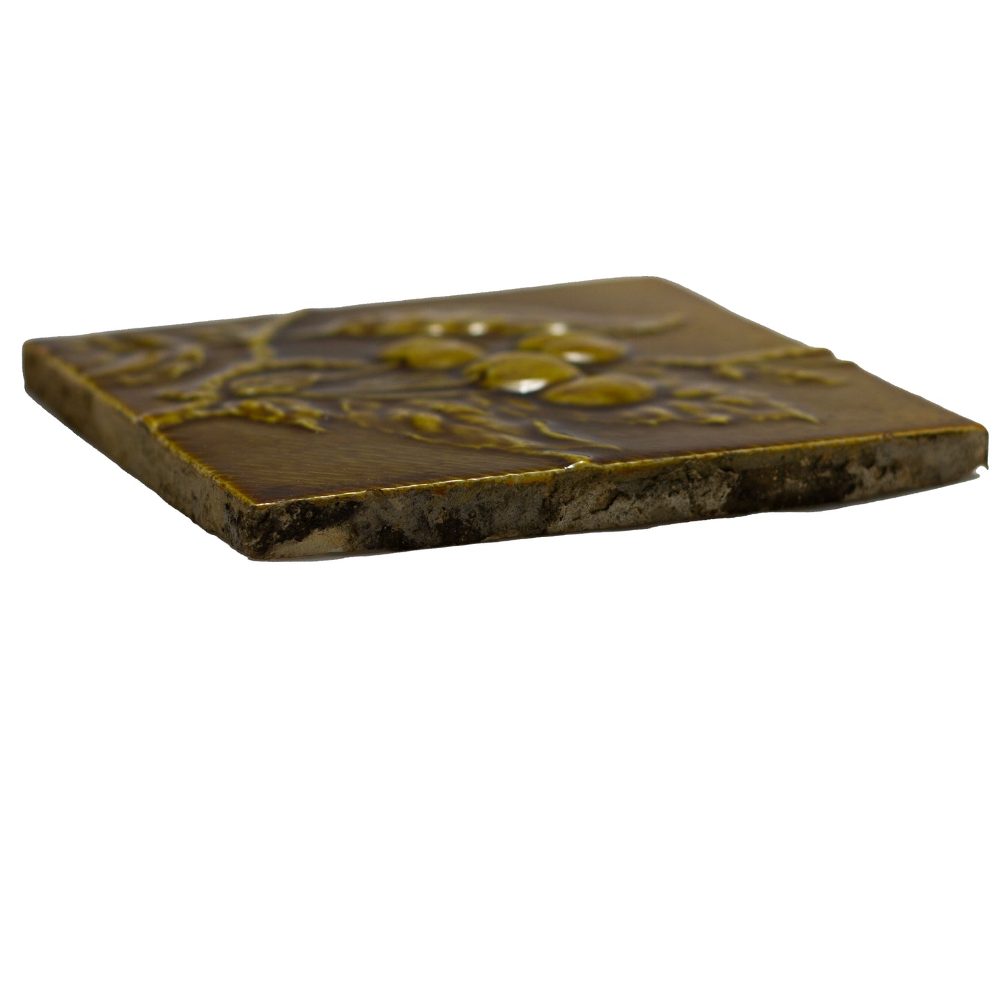 Pair of Antique U.S. Encaustic Tile Works “Cherry Branch” Fireplace Tiles (Indianapolis, c. 1880s–1890s)