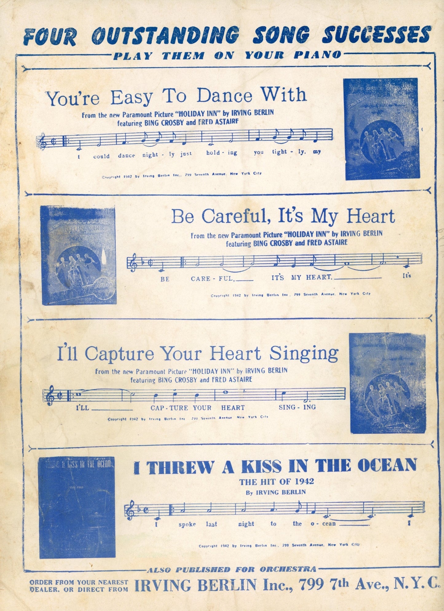 Irving Berlin's WHITE CHRISTMAS Holiday Inn Vintage Sheet Music ©1942