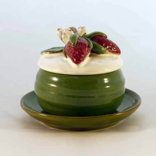 Rackliffe Pottery COVERED JELLY SET with STRAWBERRY LID Circa 1980s