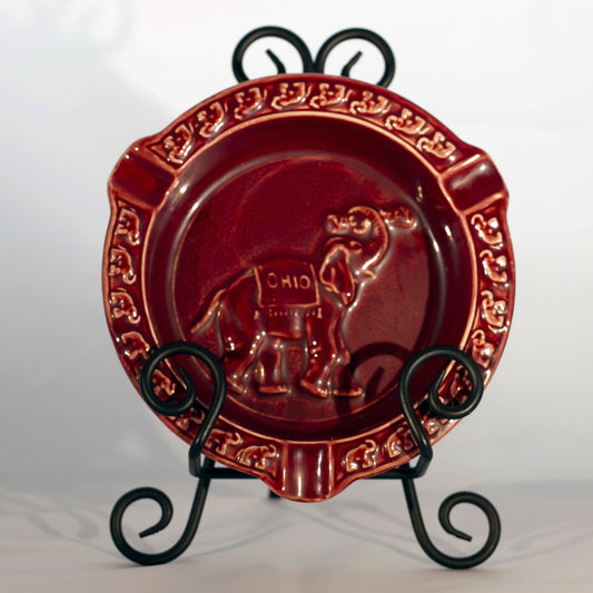 OHIO REPUBLICAN PARTY Commemorative Stoneware Ashtray Cranberry Red Glaze Circa 1960s