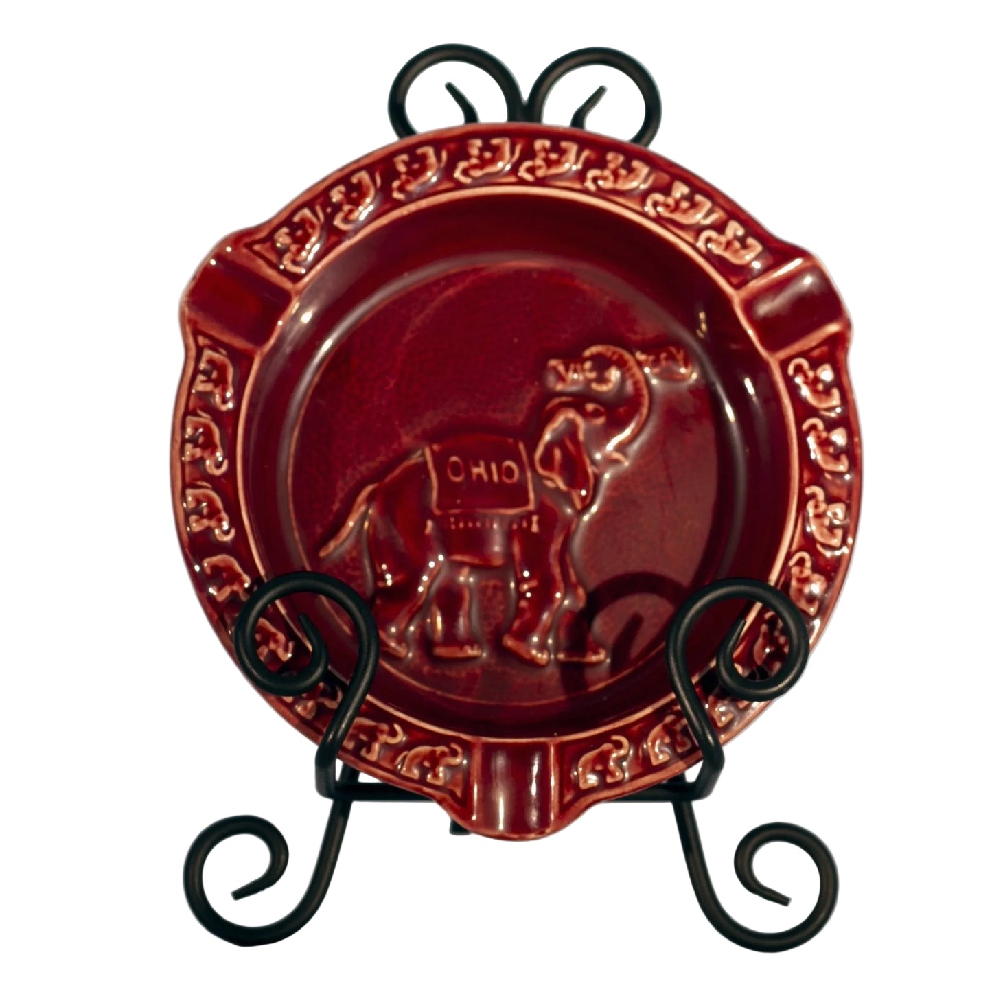 OHIO REPUBLICAN PARTY Commemorative Stoneware Ashtray Cranberry Red Glaze Circa 1960s