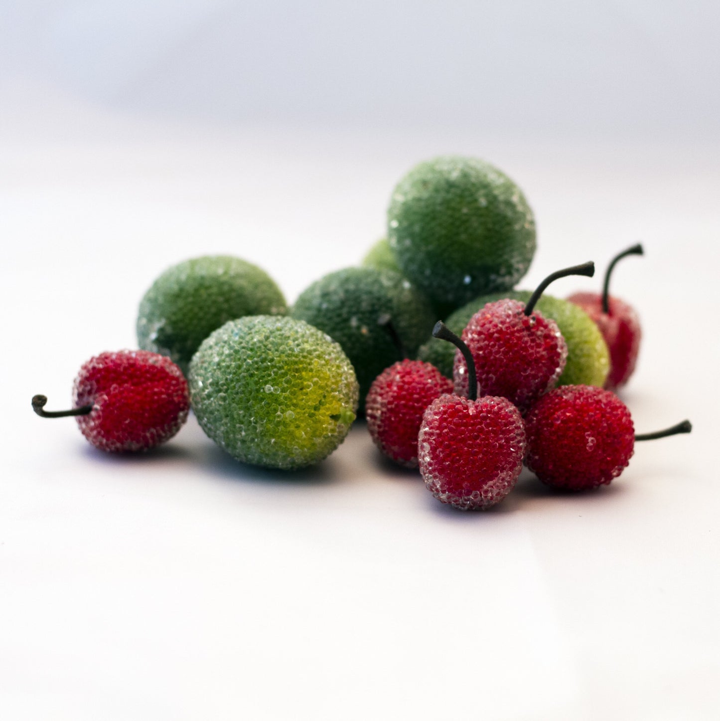 Mid-Century ICY BEADED ARTIFICIAL FRUIT LIMES AND CHERRIES Set of Twelve (12)