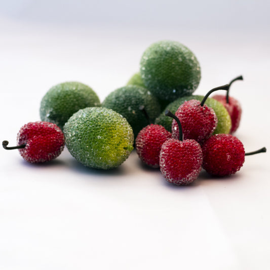 Mid-Century ICY BEADED ARTIFICIAL FRUIT LIMES AND CHERRIES Set of Twelve (12)