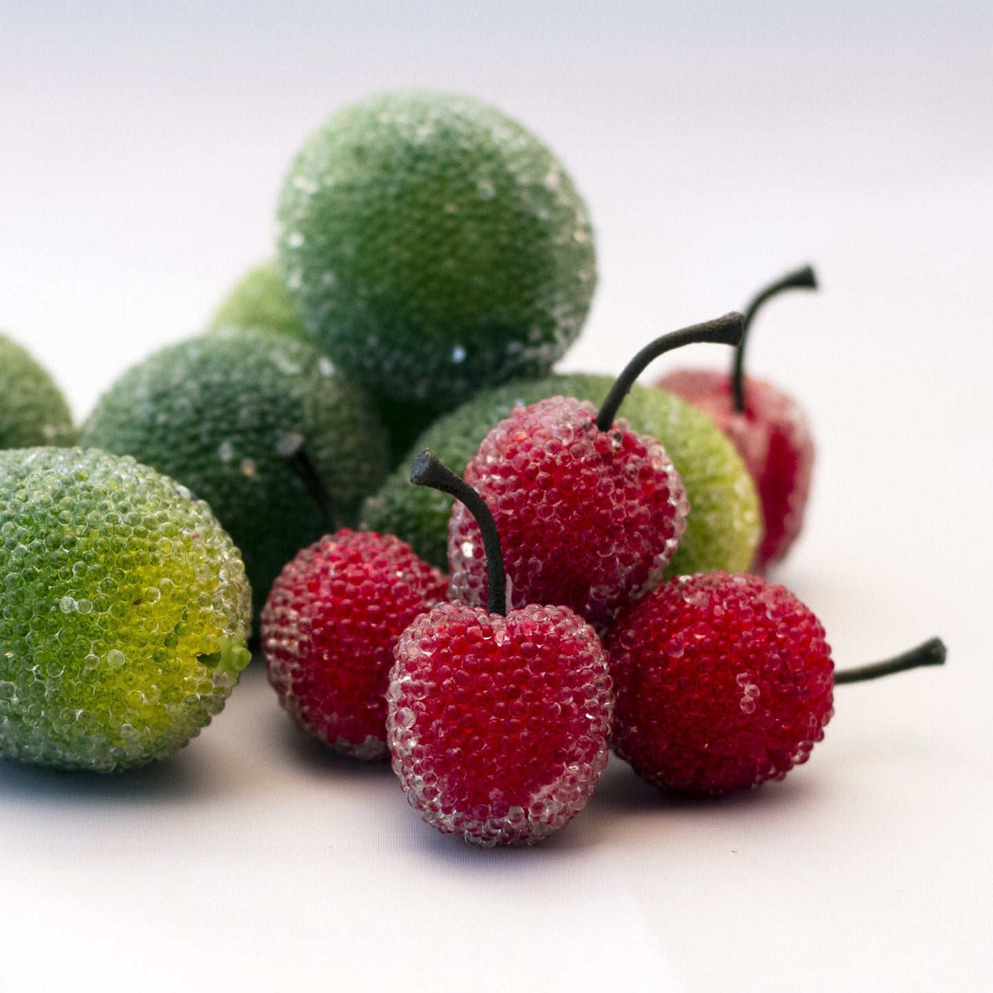 Mid-Century ICY BEADED ARTIFICIAL FRUIT LIMES AND CHERRIES Set of Twelve (12)