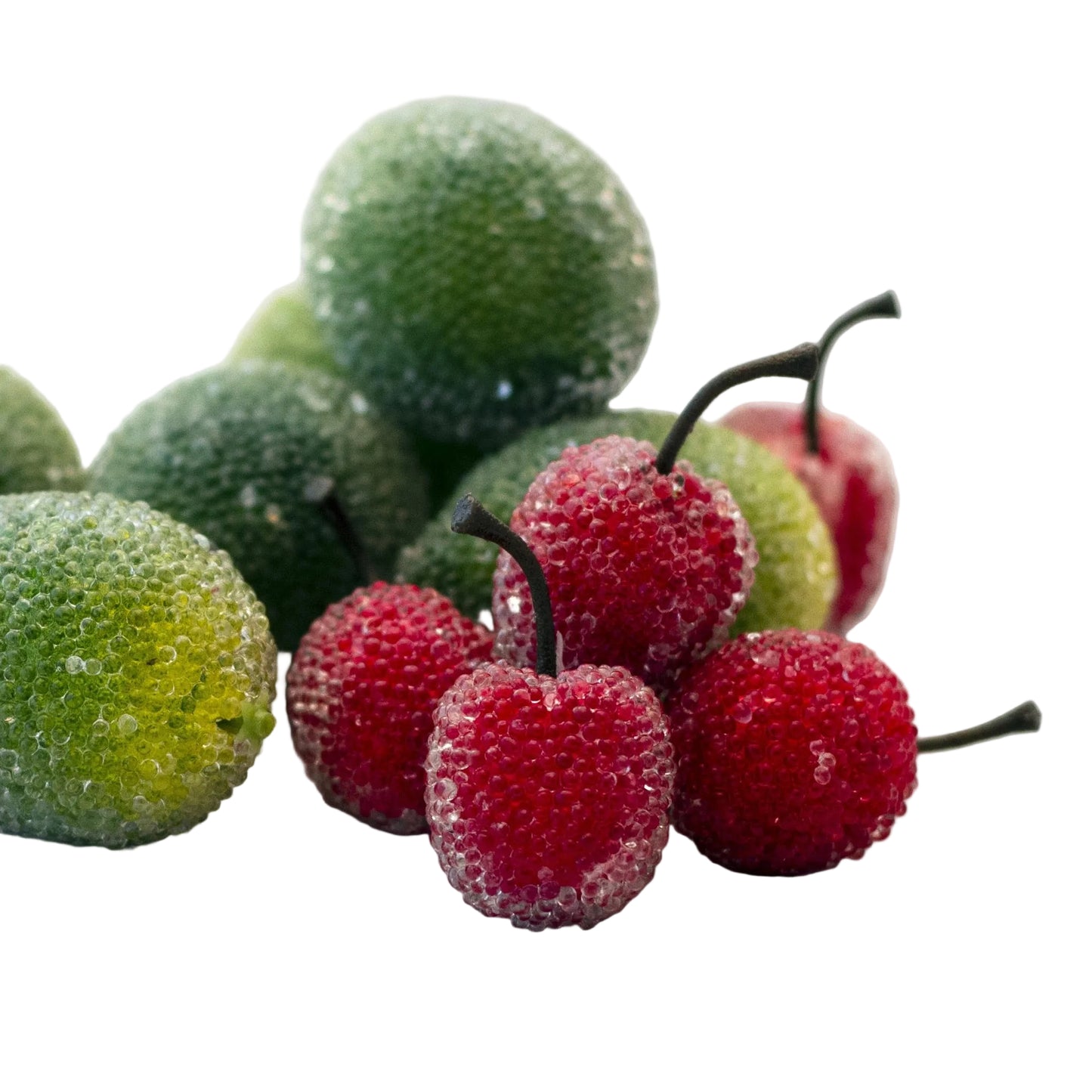 Mid-Century ICY BEADED ARTIFICIAL FRUIT LIMES AND CHERRIES Set of Twelve (12)