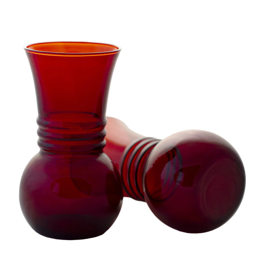 Mid-Century ROYAL RUBY TRIPLE RING FLARED VASES Anchor Hocking Set of Two (2)