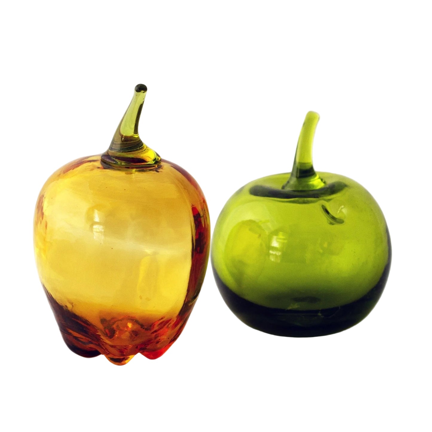 ART GLASS FRUIT DECOR Amber and Green Apples