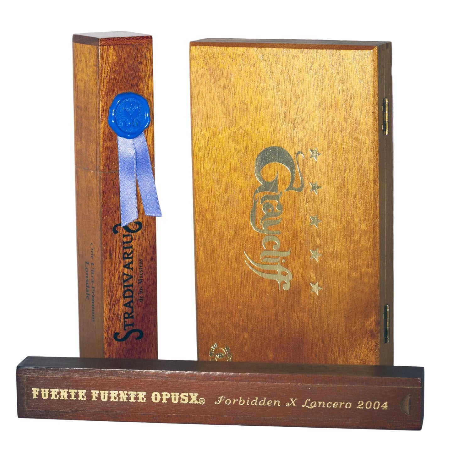 Set of Three WOODEN CIGAR BOXES Includes GRAYCLIFFE, FUENTE OPUSX AND CHURCHILL STRADIVARIUS