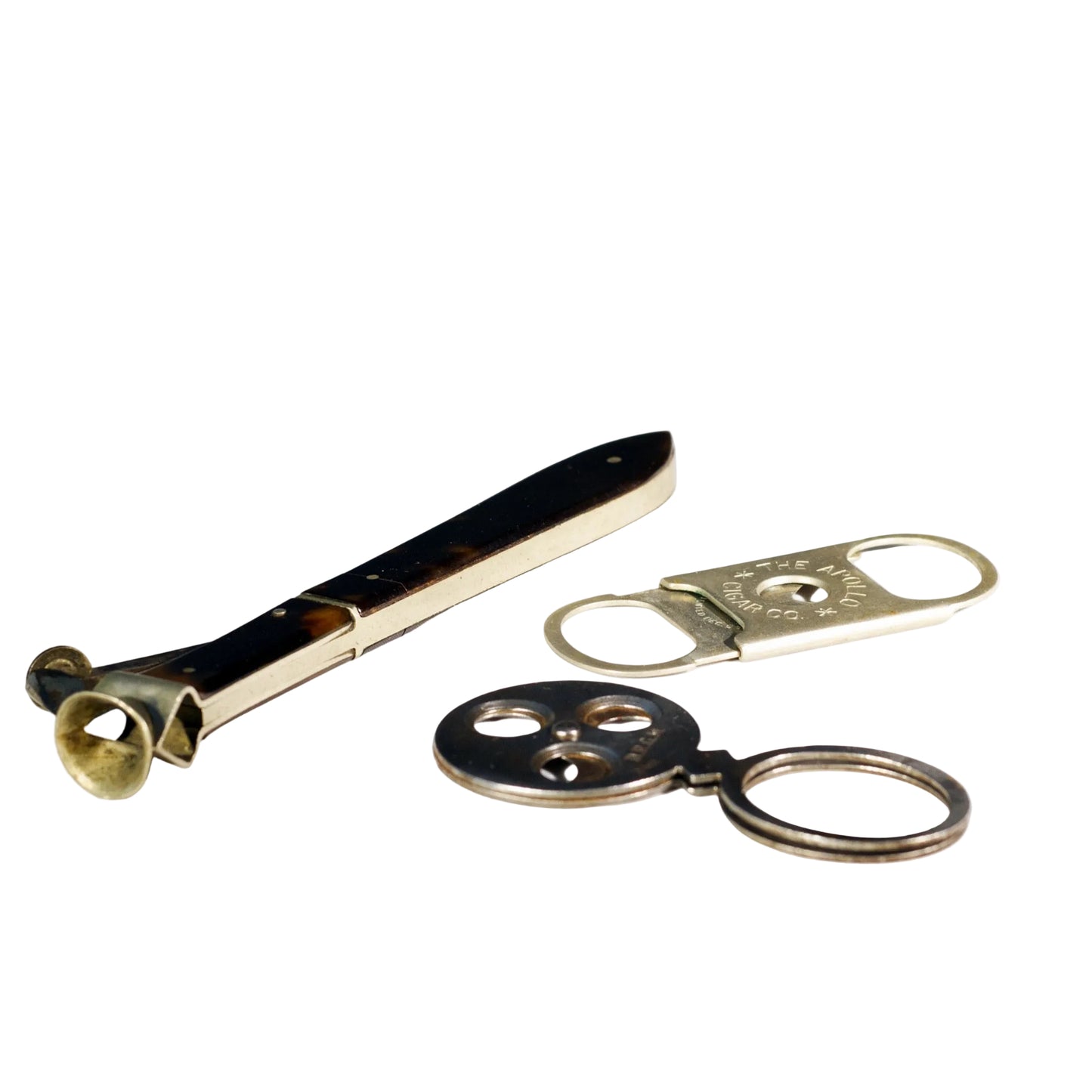 Three (3) VINTAGE CIGAR CUTTERS Includes SINGLE & TRIPLE BLADE GUILLOTINE & WOOD-TONE HANDLE V-CUT Apollo Cigar Co. Cincinnati and DRGM Germany Circa 1890 - 1950