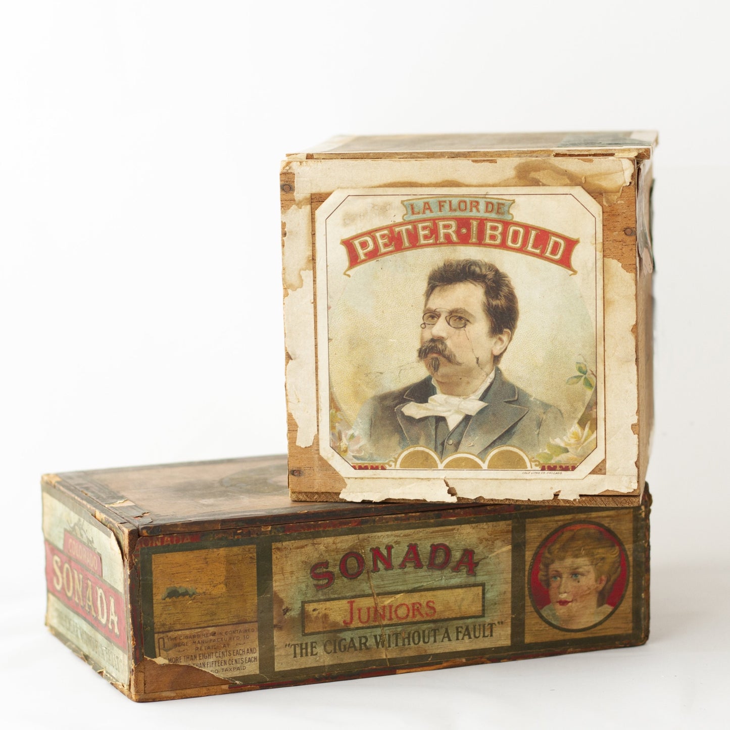 MICHAEL IBOLD & PETER IBOLD Antique Cigar Boxes with Lithograph Paper Labels