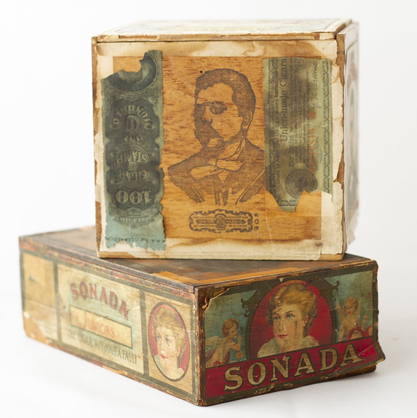 MICHAEL IBOLD & PETER IBOLD Antique Cigar Boxes with Lithograph Paper Labels