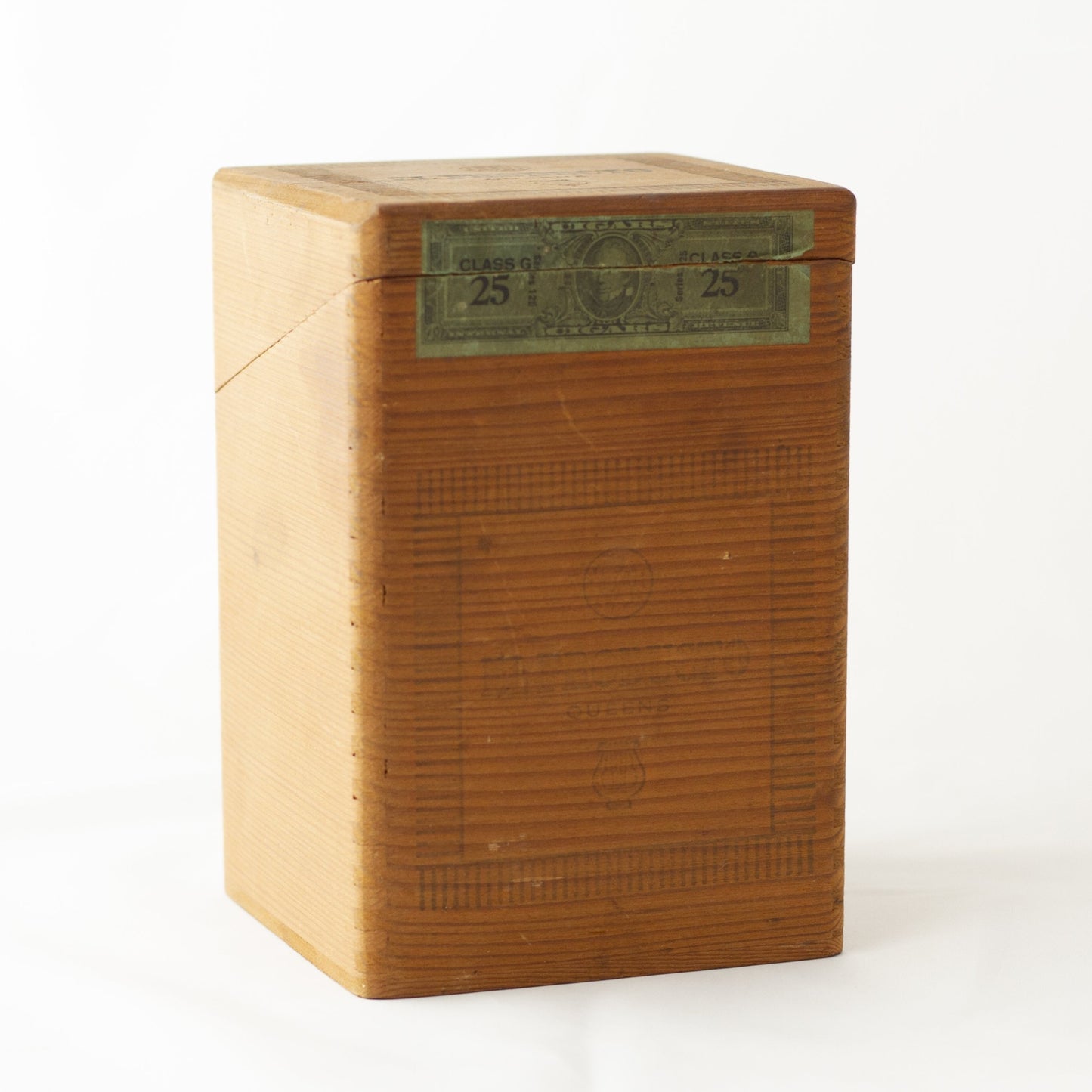 EL PRODUCTO QUEENS 25¢ WOOD CIGAR BOX WITH GLASS TUBES
