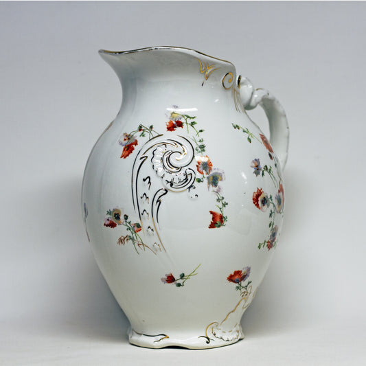 DOULTON BURSLEM Large Water Pitcher with Poppies and Gold Gilt Circa 1891 to 1902