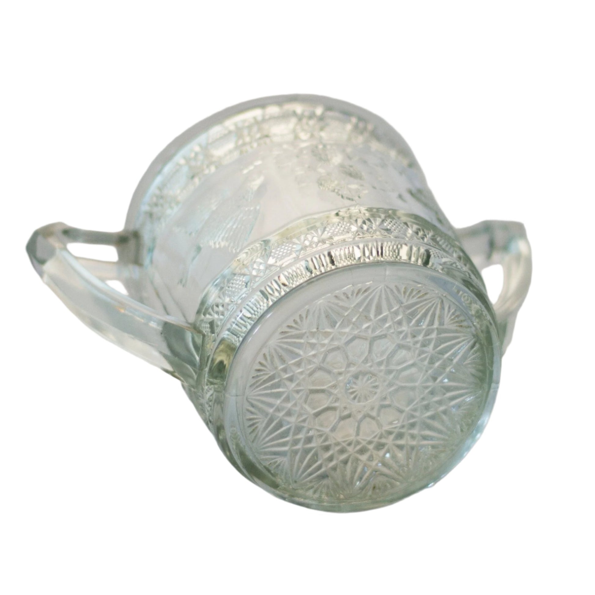 EARLY AMERICAN PATTERN GLASS Bird & Strawberries Open Sugar Bowl by Indiana Glass Circa 1910