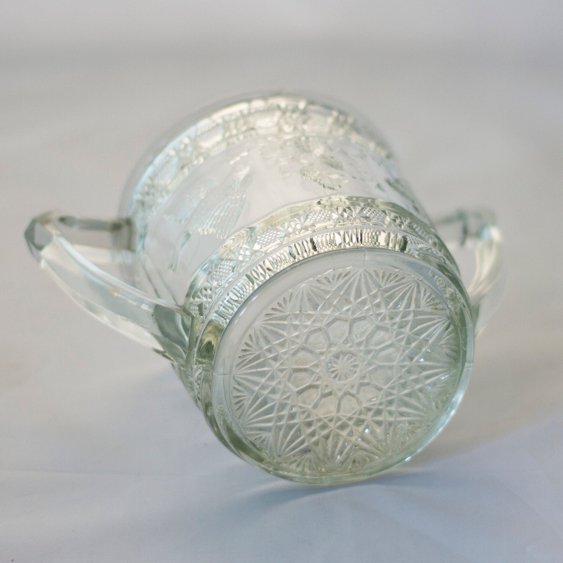 EARLY AMERICAN PATTERN GLASS Bird & Strawberries Open Sugar Bowl by Indiana Glass Circa 1910