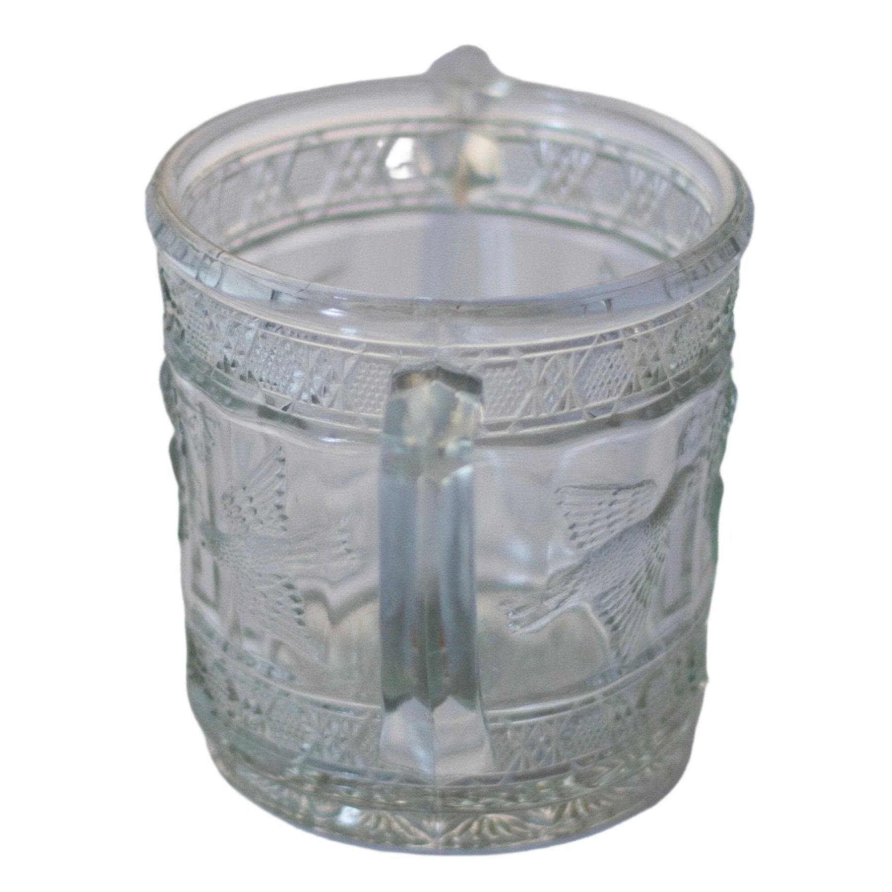 EARLY AMERICAN PATTERN GLASS Bird & Strawberries Open Sugar Bowl by Indiana Glass Circa 1910