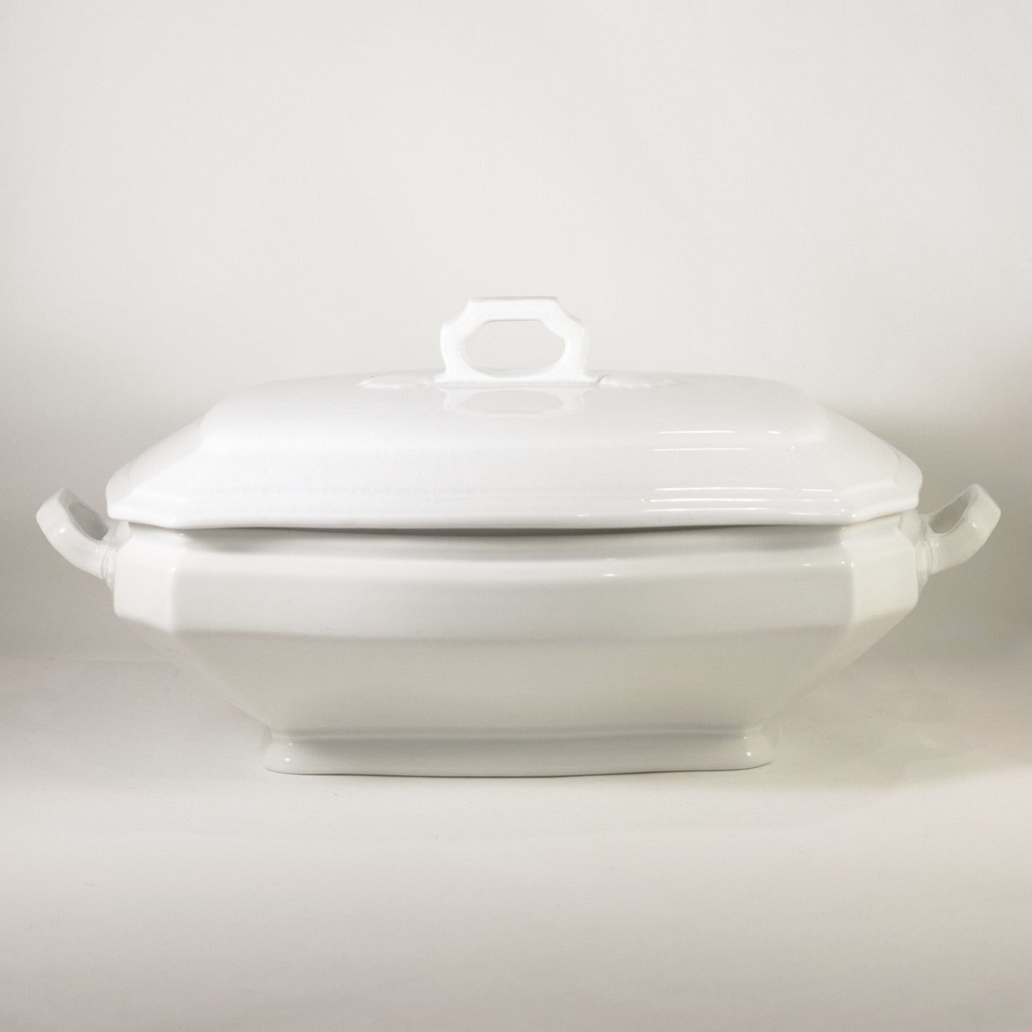 CLASSIC BLOCK OPTIC Antique Ironstone Oblong Covered Dish Circa 1890 (2)