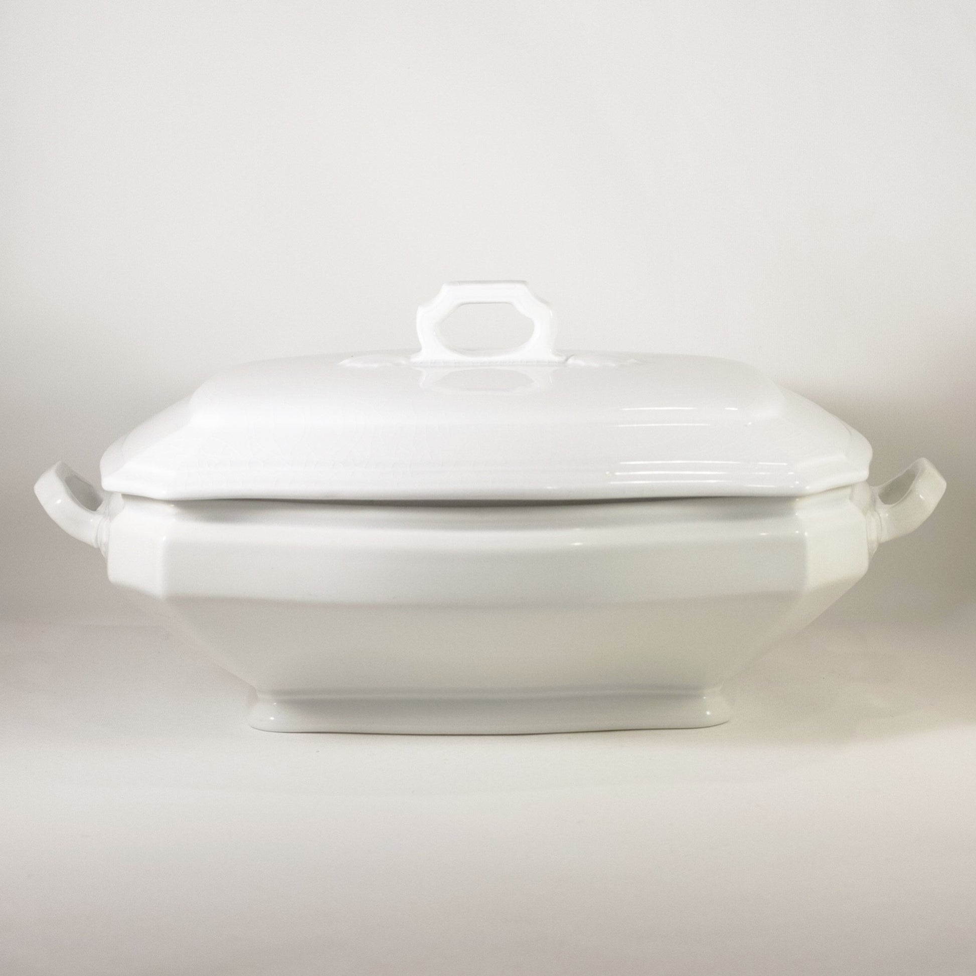 CLASSIC BLOCK OPTIC Antique Ironstone Oblong Covered Dish Circa 1890 (2)