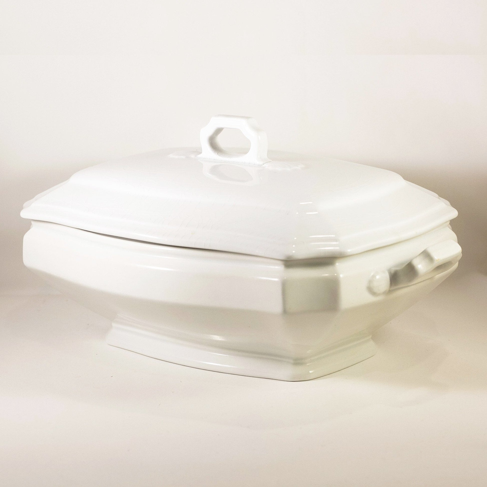 CLASSIC BLOCK OPTIC Antique Ironstone Oblong Covered Dish Circa 1890 (1)