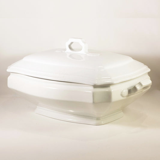 CLASSIC BLOCK OPTIC Antique Ironstone Oblong Covered Dish Circa 1890 (1)