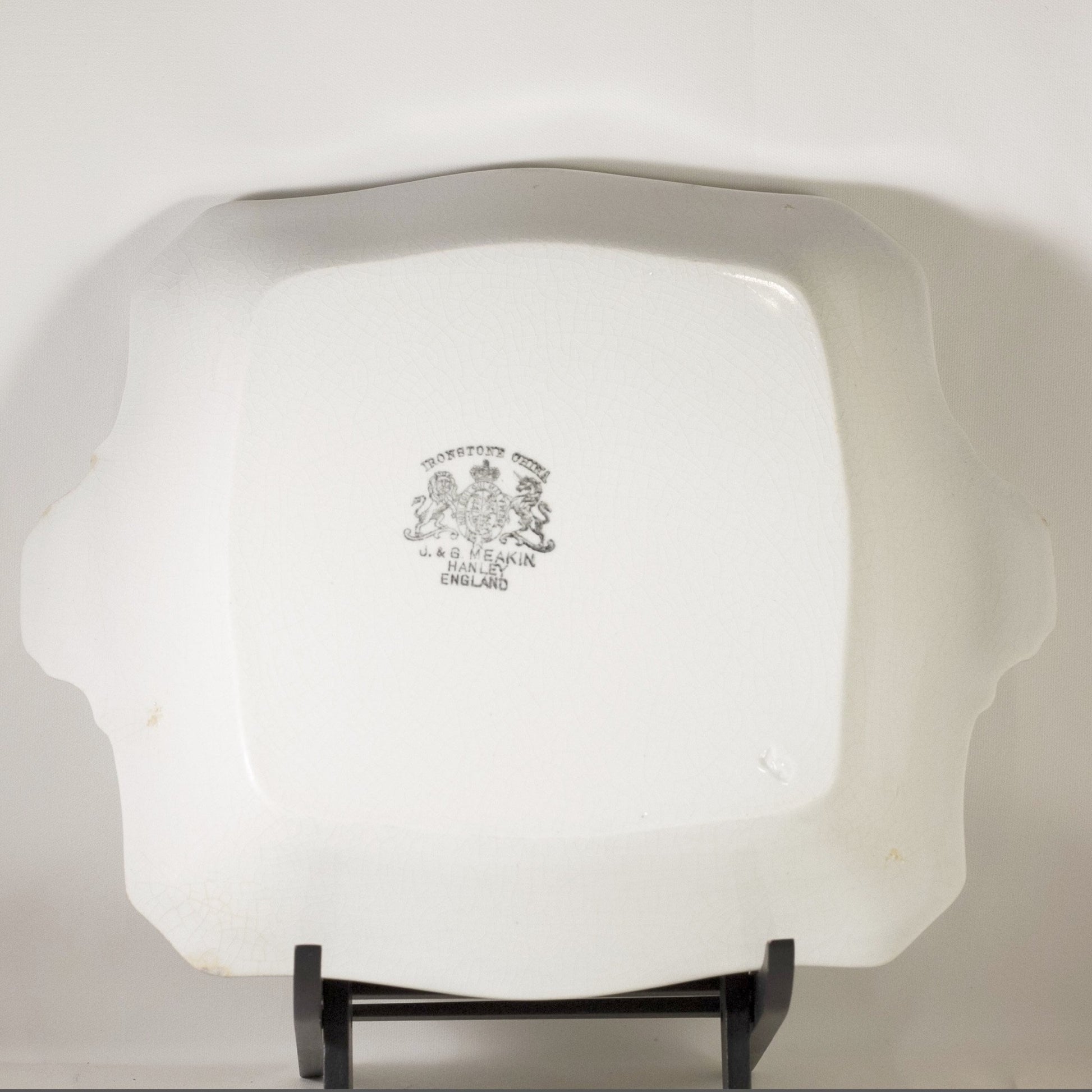 CLASSIC BLOCK OPTIC by J & G Meakin Antique Ironstone Square Covered Dish with Underplate Circa 1890 (6)