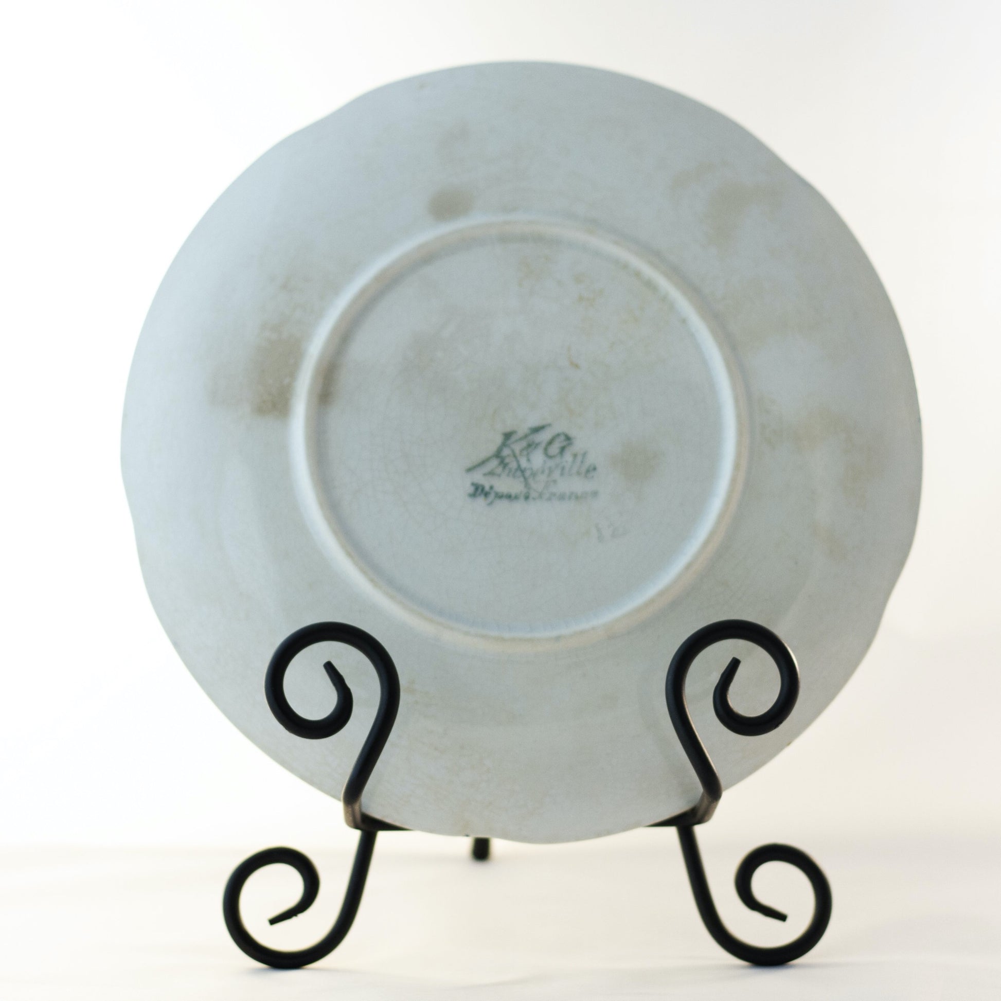 K & G LUNÉVILLE FRENCH FAIENCE PLATE HAND PAINTED PEARS 8 ½” Gold Gilt Rim Circa 1900