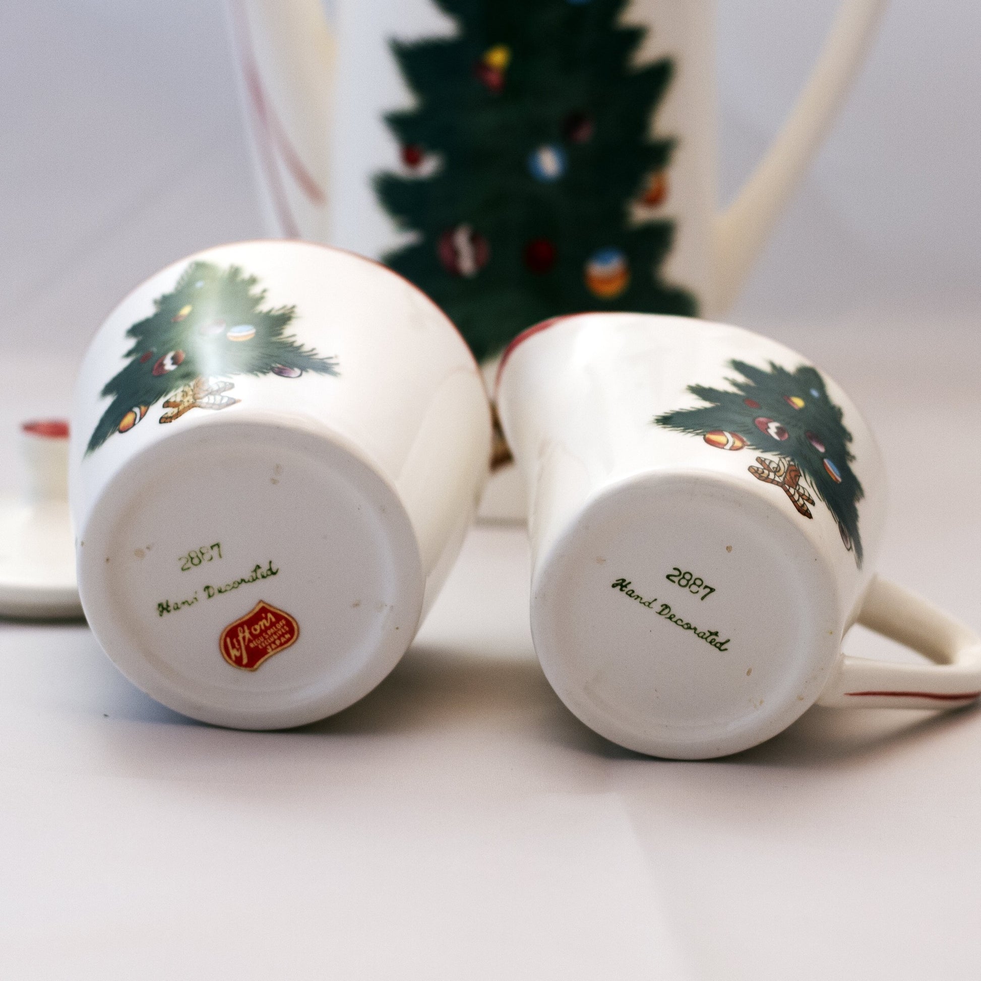 LEFTON'S CHRISTMAS TREE COFFEE SET Hand Painted Marked Japan 2887 & 2888