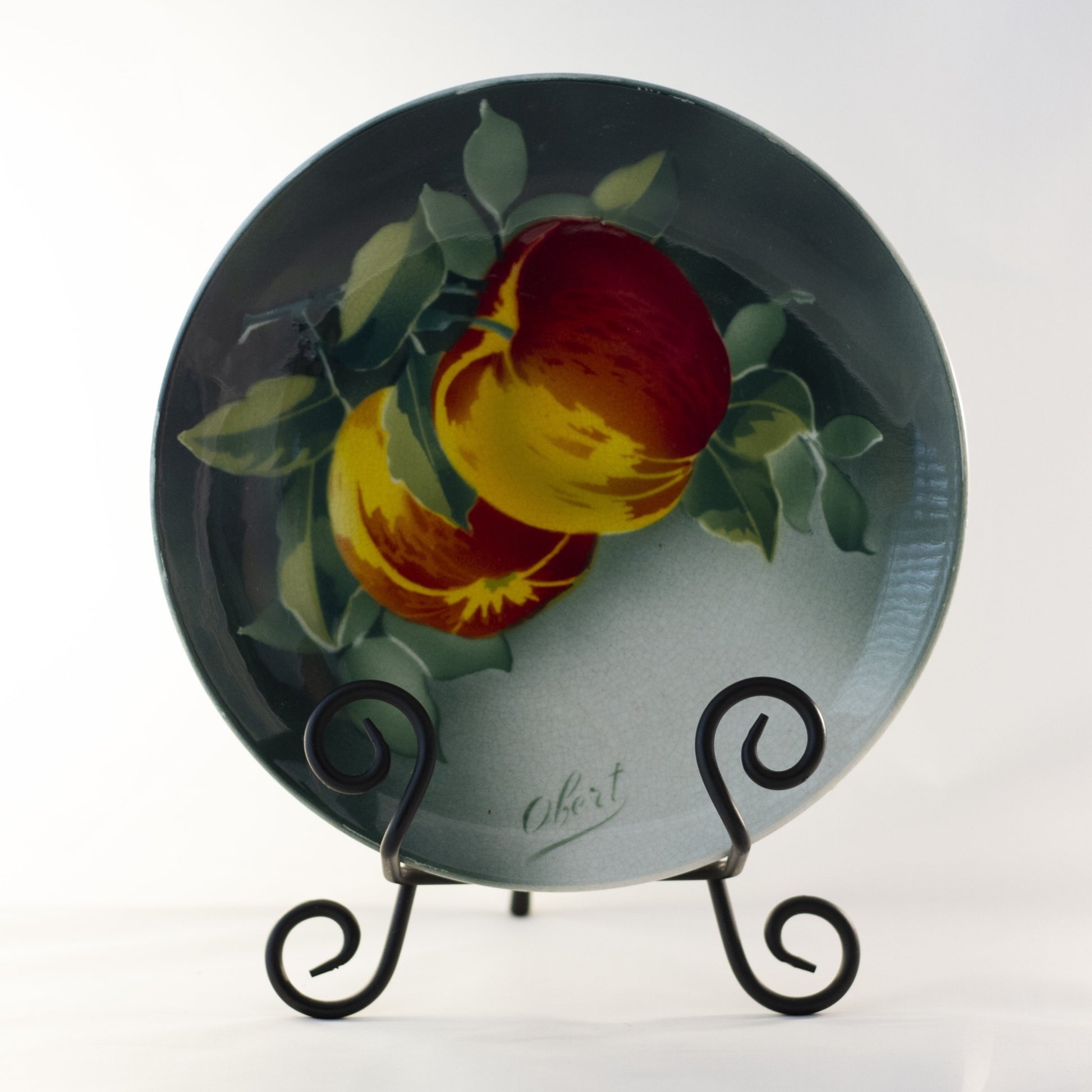 K & G LUNÉVILLE FRENCH FAIENCE PLATE HAND PAINTED APPLES 8 ½” Signed Obert Circa 1900