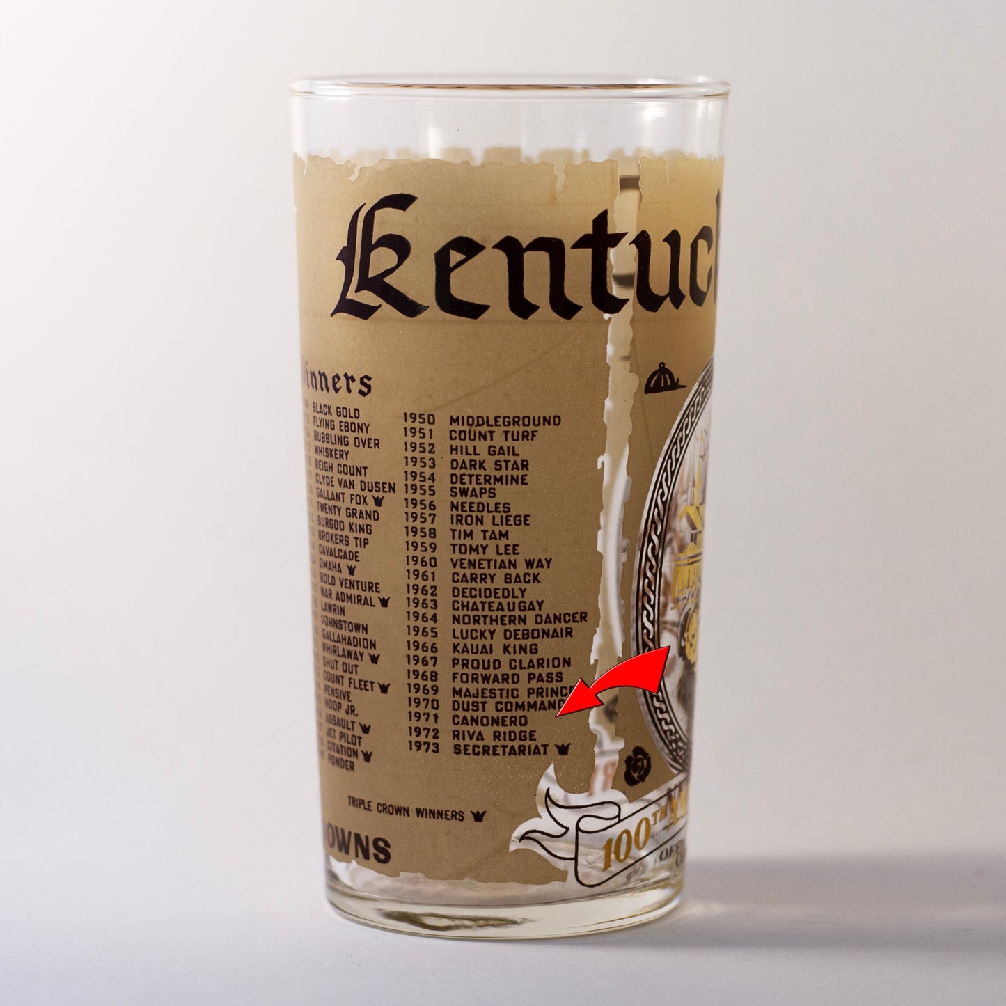 1974 Kentucky Derby Glass #100 with Canonero Error