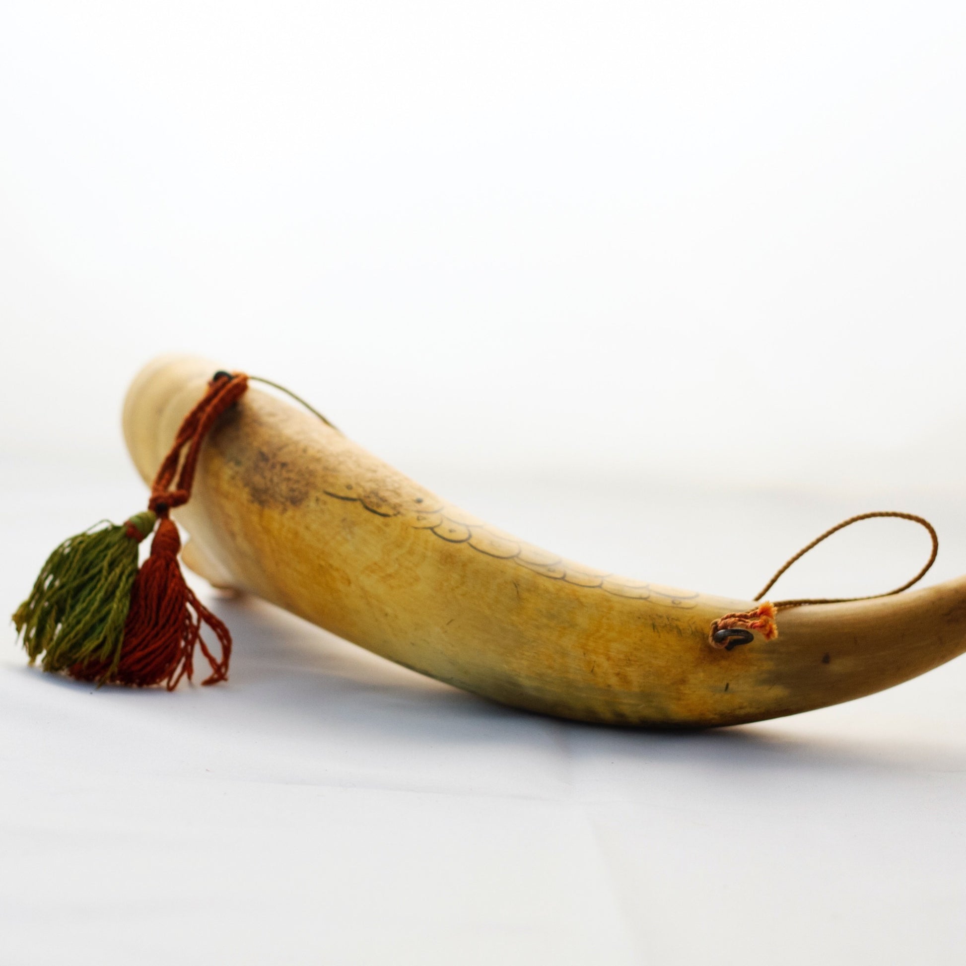 Juarez Mexico HAND CARVED DECORATED BULL HORN FISH SCULPTURE Marked 1920