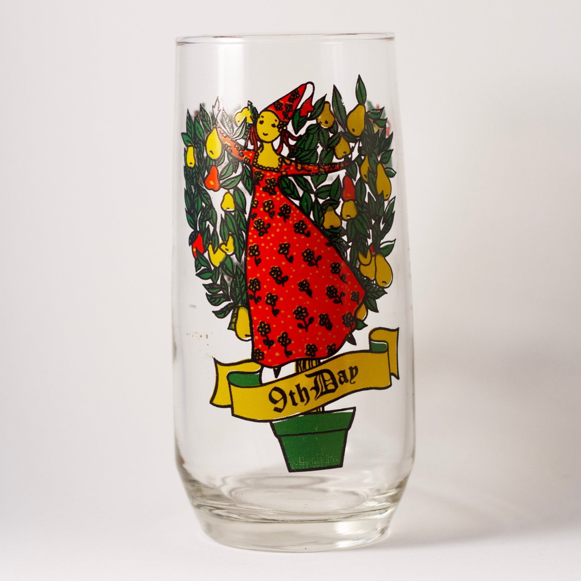 Whimsical 9th Day of the TWELVE DAYS OF CHRISTMAS Glass