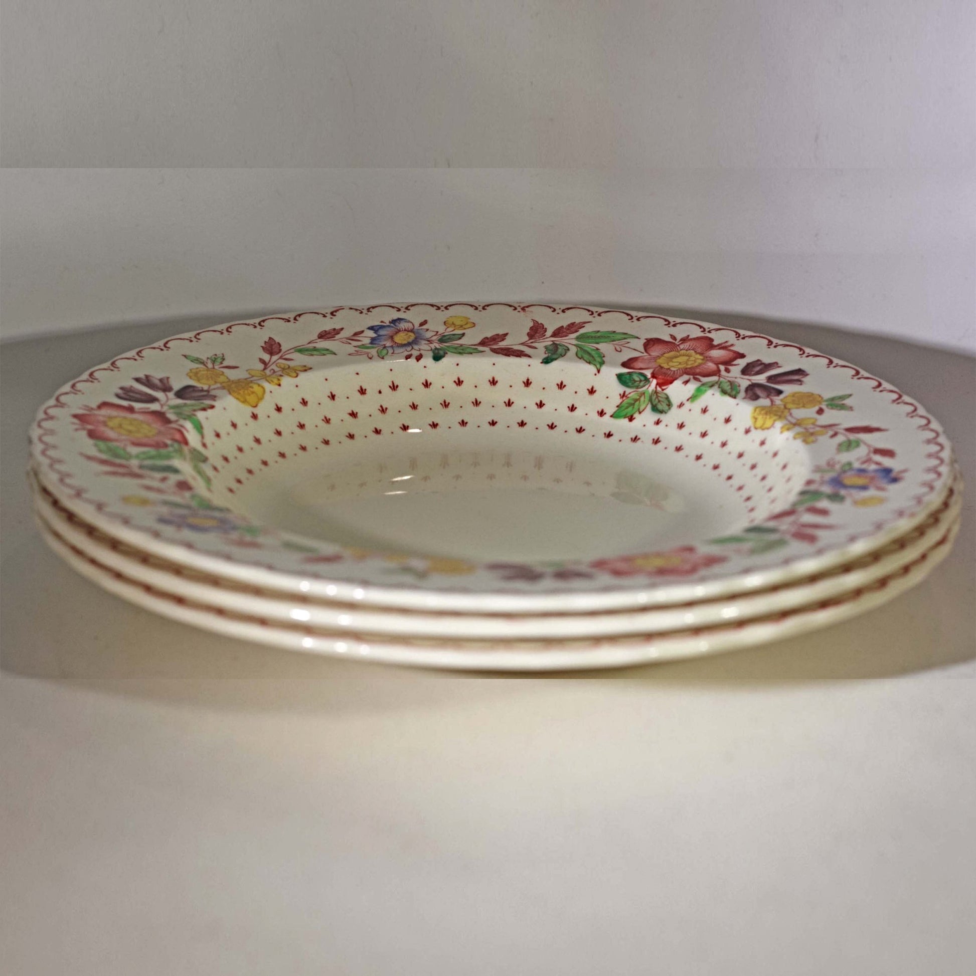 MASON'S PATENT IRONSTONE Rimmed Soup Bowl in Arbor Pattern (4)
