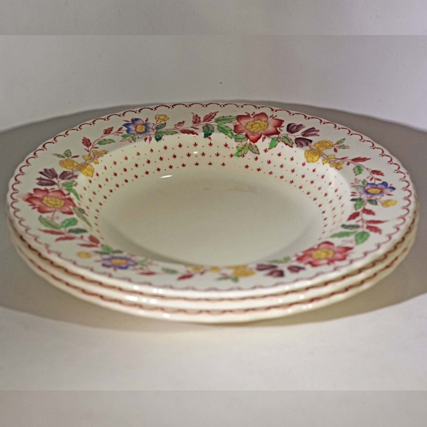 MASON'S PATENT IRONSTONE Rimmed Soup Bowl in Arbor Pattern (3)