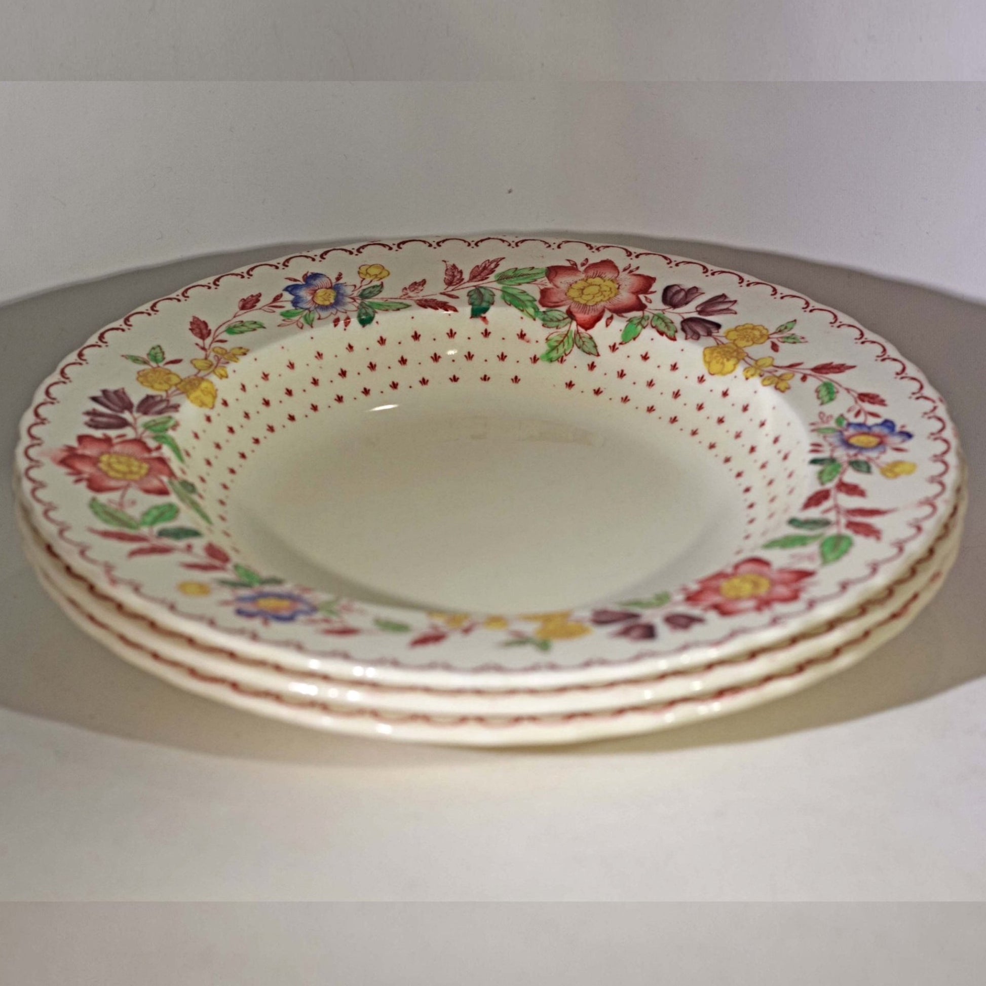 MASON'S PATENT IRONSTONE Rimmed Soup Bowl in Arbor Pattern (3)