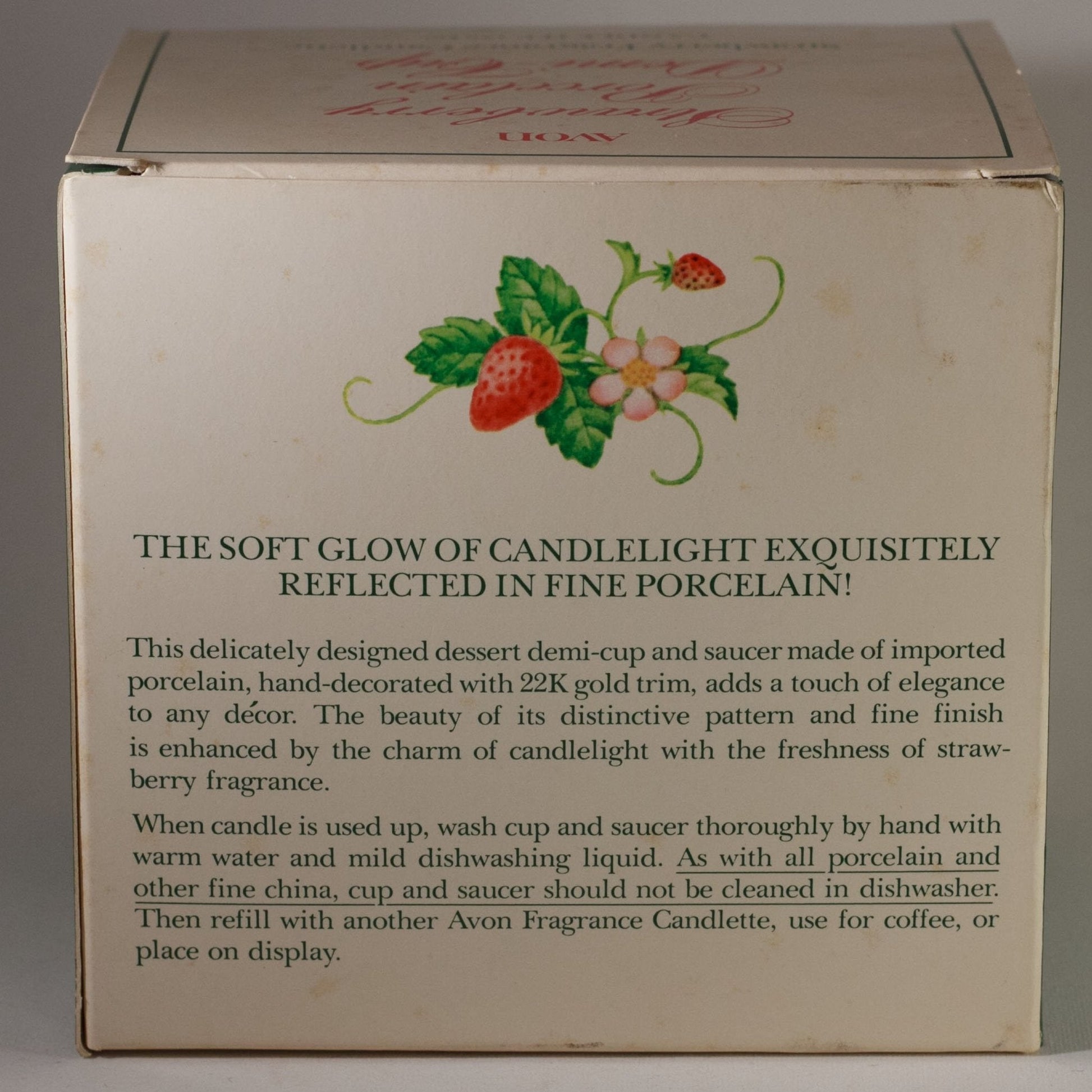 STRAWBERRY FINE PORCELAIN Hand Decorated 22K Gold Rim Cups (3)