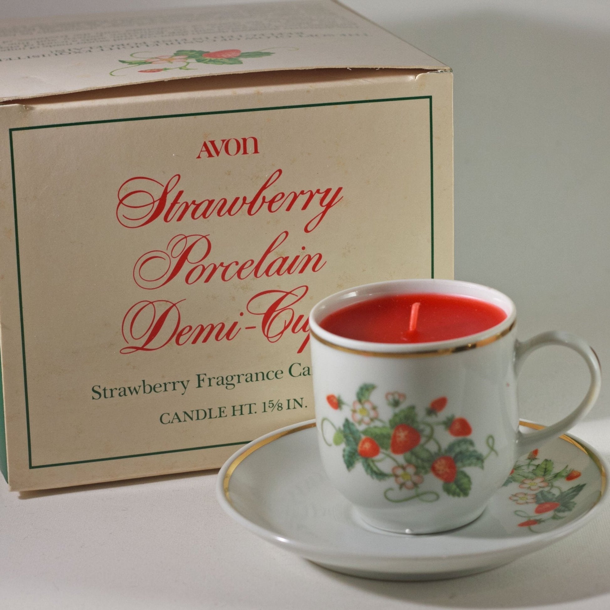 STRAWBERRY FINE PORCELAIN Hand Decorated 22K Gold Rim Cups (2)