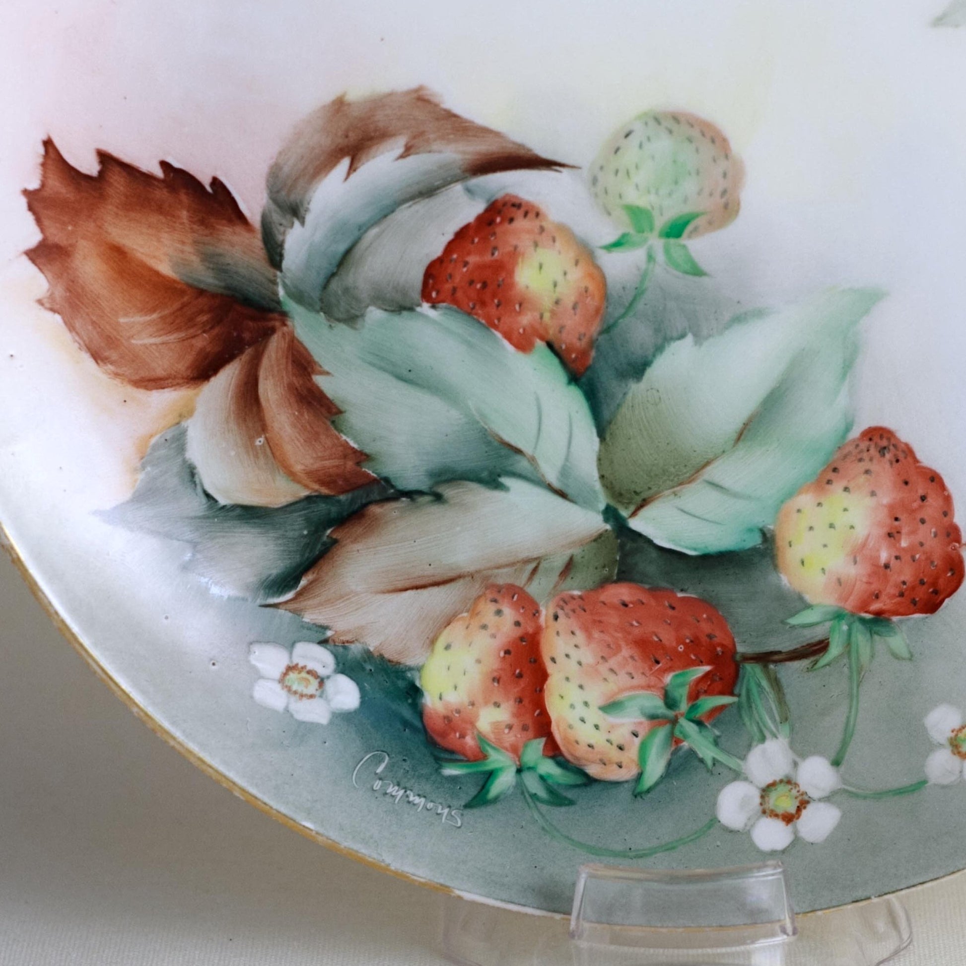 BoeM LIMOGES PORCELAN PLATE Hand Painted Plate with Strawberries Circa 1908 - 1914