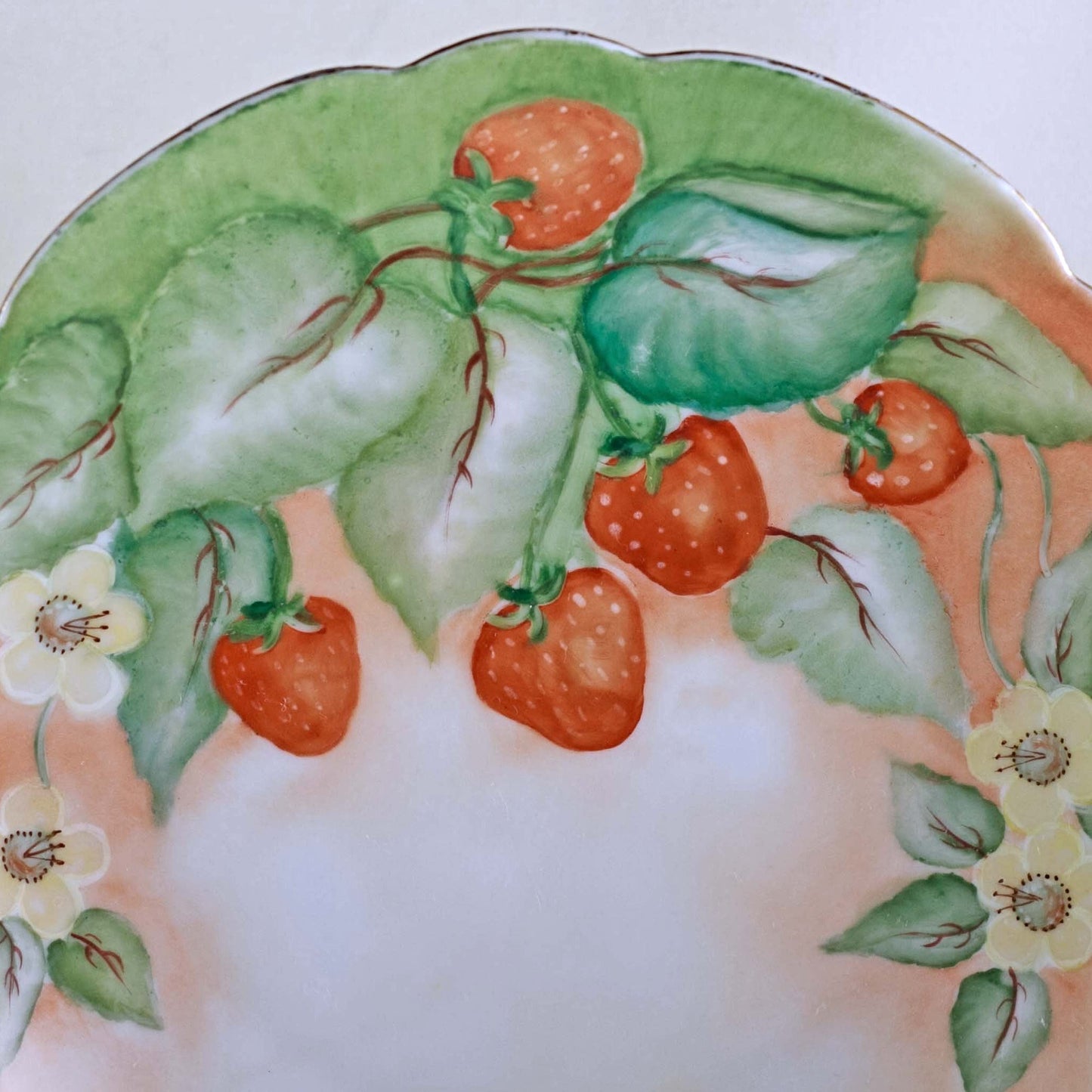 BAVARIA PORCELAIN PLATE Hand Painted with Strawberries and Blossoms Circa 1940s