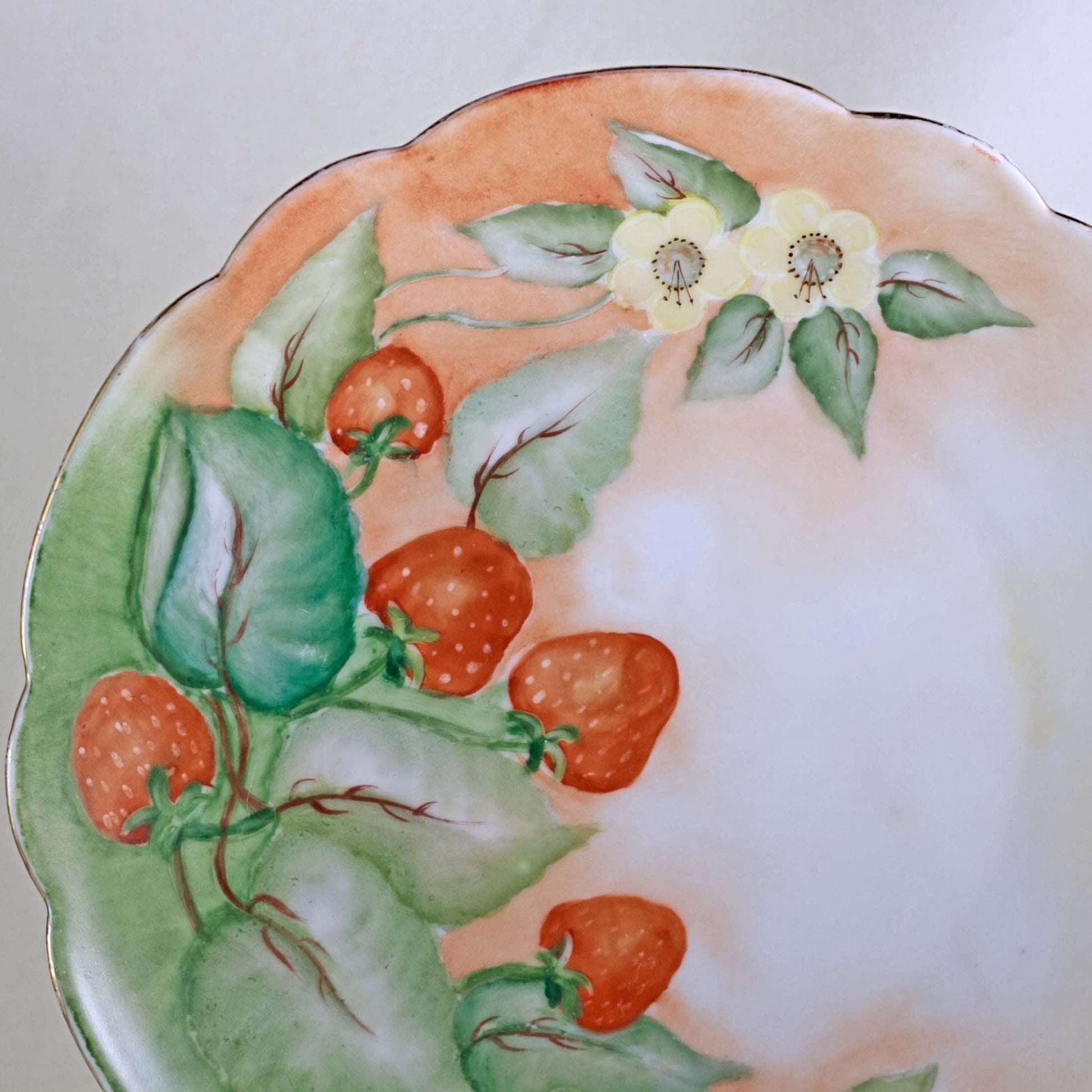 BAVARIA PORCELAIN PLATE Hand Painted with Strawberries and Blossoms Circa 1940s