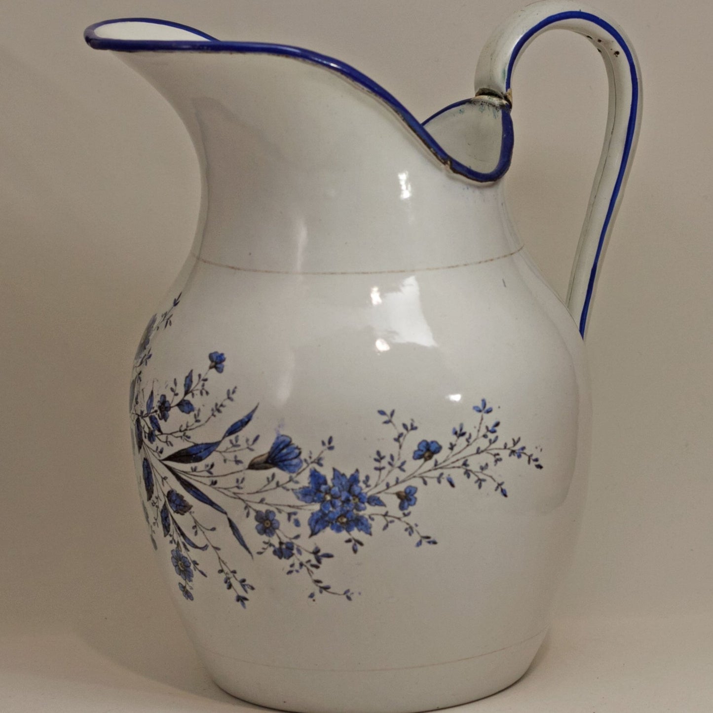 ENAMEL WARE DECORATED BOWL AND PITCHER SET by Gebrüder Baumann Circa 1885 Marked with Rampant Lion Holding Tankard with B