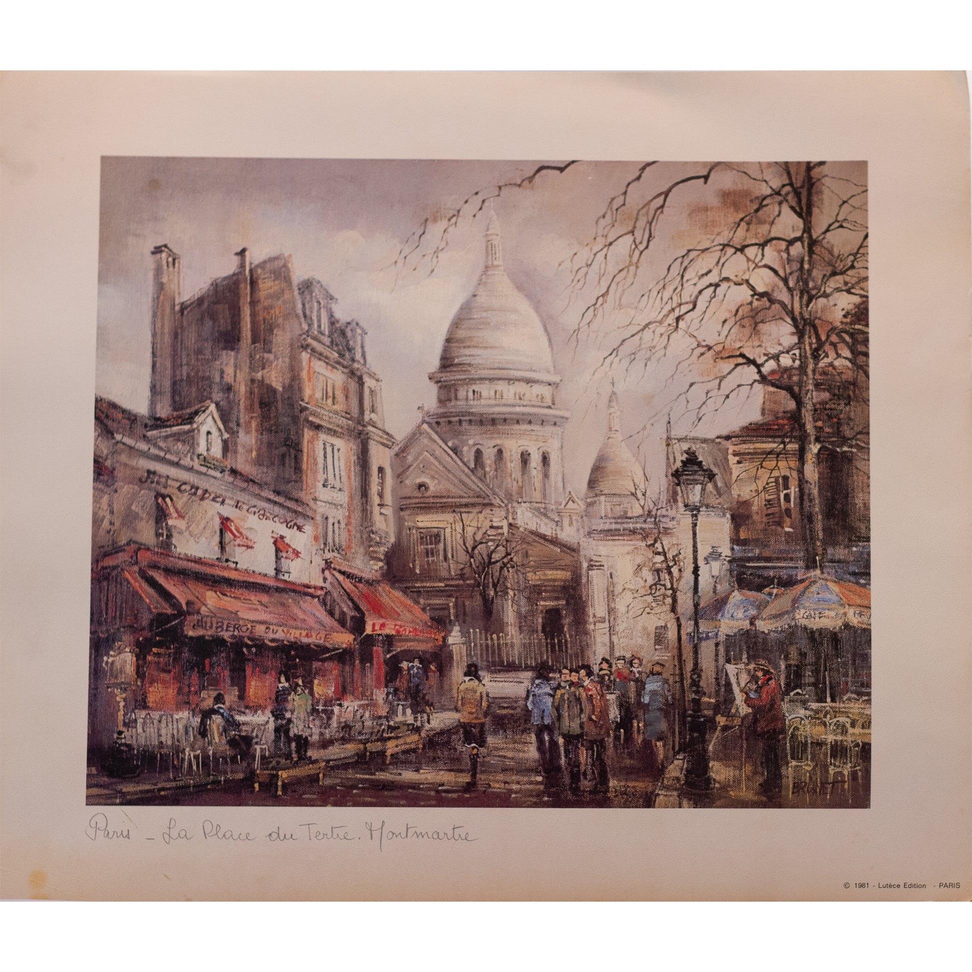 Paris – La Place du Tertre Lithograph Print by Brunet Marked © 1981 – Lutèce Edition – PARIS