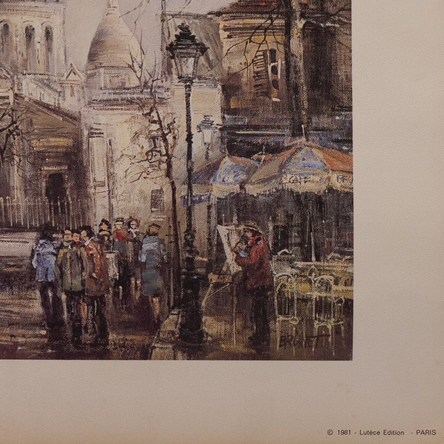 Paris – La Place du Tertre Lithograph Print by Brunet Marked © 1981 – Lutèce Edition – PARIS