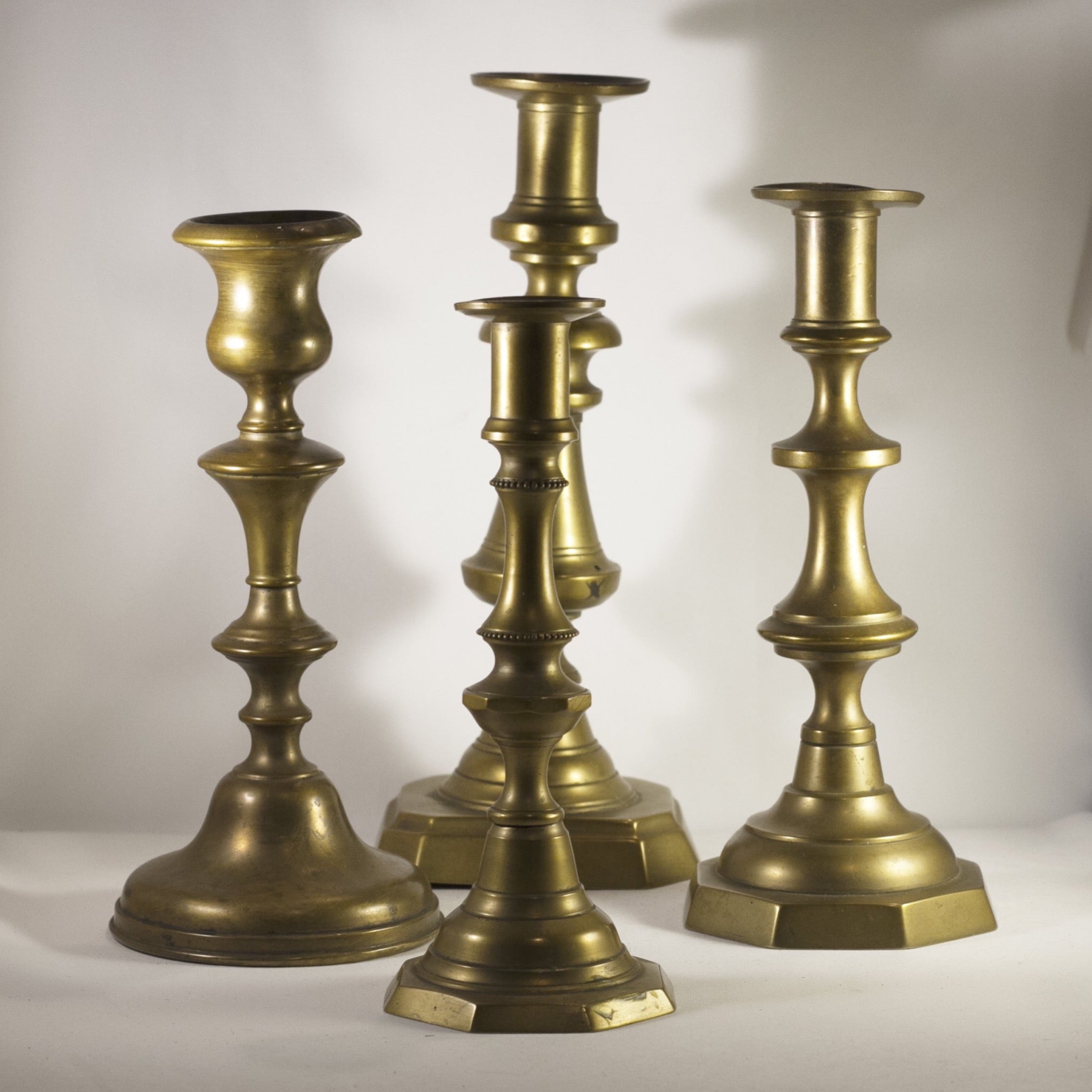 Four Antique English Victorian BRASS CANDLESTICKS Late 19th